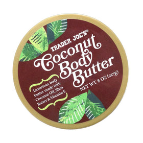 Trader Joe's coconut body butter creamy texture close-up on spatula, shows smooth spreadability