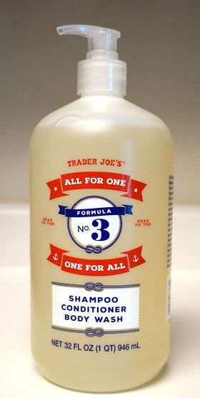 Trader Joe's dispenser in shower demonstrating easy single-bottle convenience