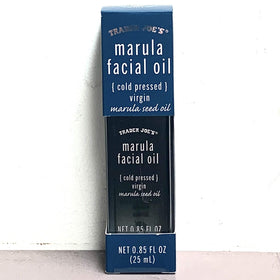 Trader Joe's marula facial oil front bottle showing label and dropper, easy hydration
