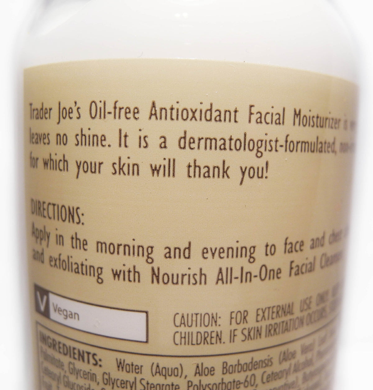 Trader Joe's texture close-up displaying lightweight cream absorbing for fast hydration
