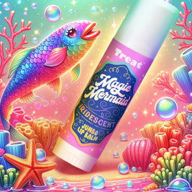 TREAT lip balm close-up of fine shimmer particles illustrating subtle prismatic highlight