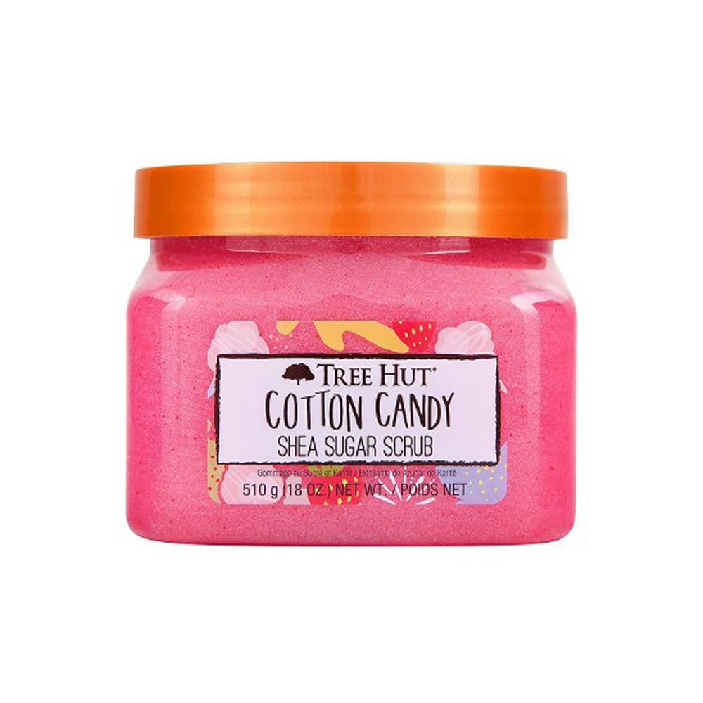 Tree Hut front jar showing Cotton Candy label and fruity scent benefits