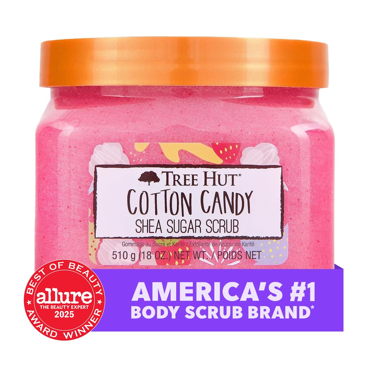 Tree Hut open jar top view with creamy scrub highlighting moisturizing benefit