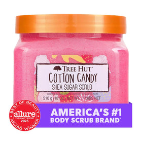 Tree Hut open jar top view with creamy scrub highlighting moisturizing benefit