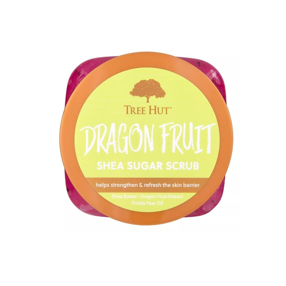 Tree Hut open jar displaying creamy sugar scrub texture for visible hydration