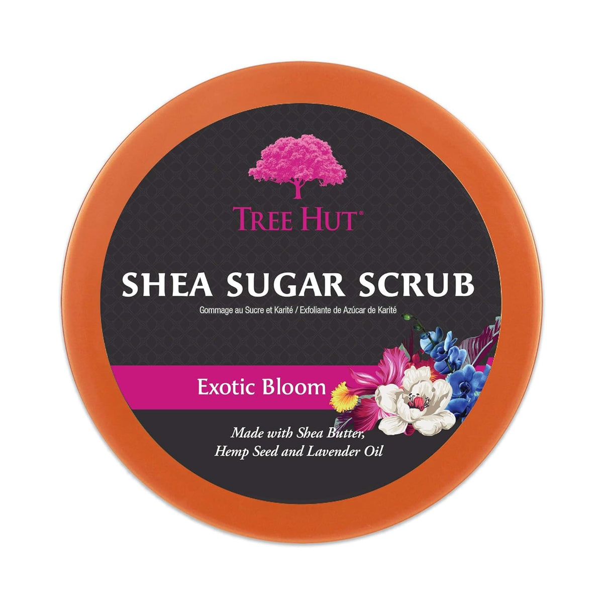 Tree Hut Exotic Bloom close-up texture highlights sugar exfoliation benefits