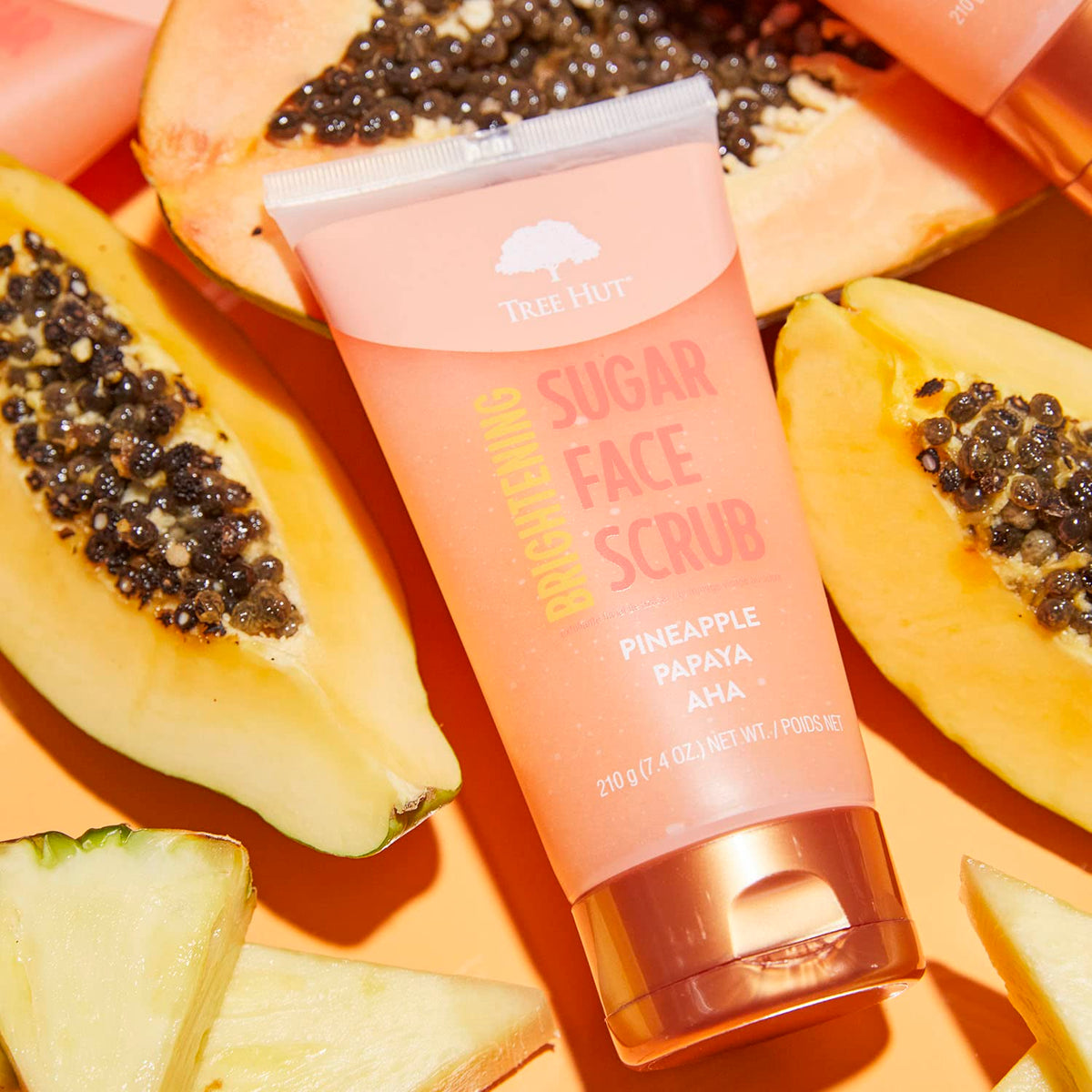 Tree Hut scrub on bathroom counter suggesting daily brightening routine