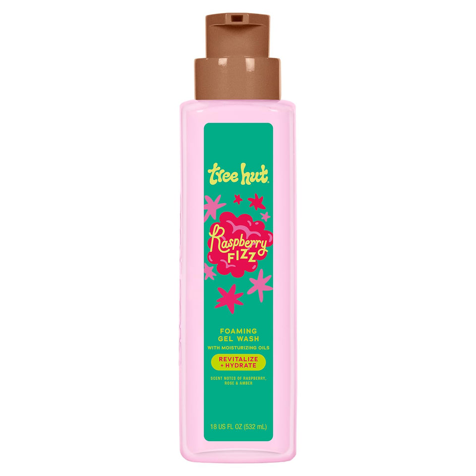 Tree Hut front packaging showing raspberry fizz bottle and vibrant label for quick recognition and appeal