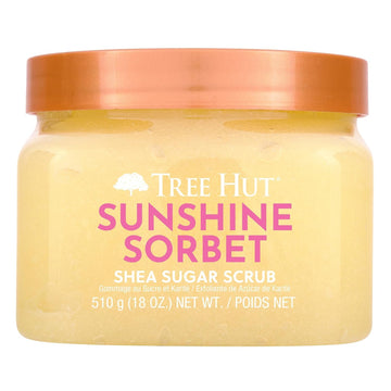 Tree Hut front jar showing 18 fl oz label and sunny citrus packaging benefits bright scent