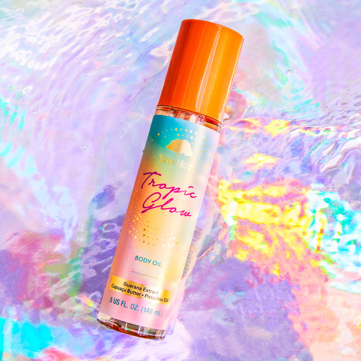 Tree Hut close-up of Tropic Glow label highlighting hydrating ingredients