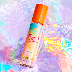 Tree Hut close-up of Tropic Glow label highlighting hydrating ingredients