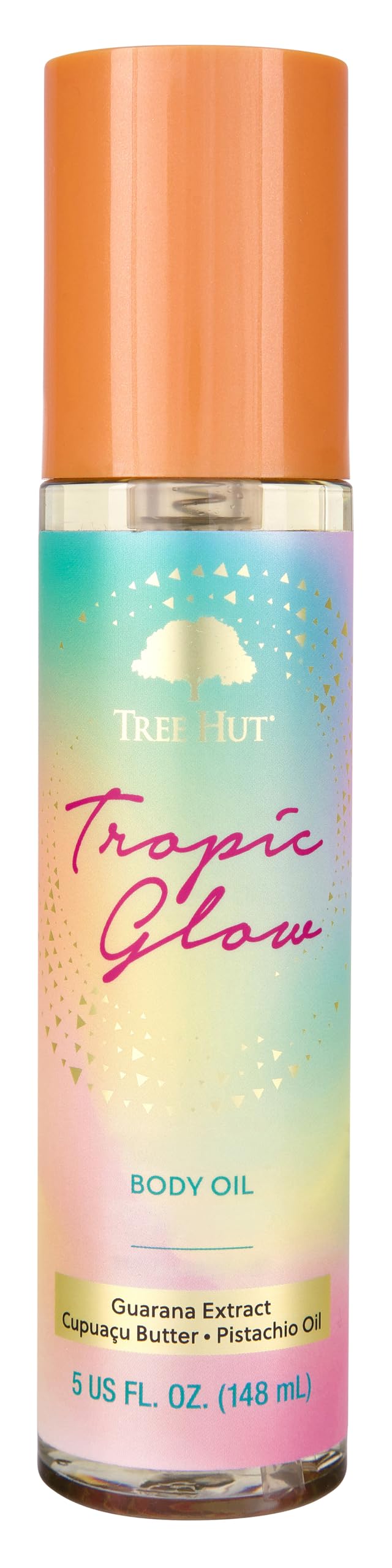 Tree Hut bottle front view showing Tropic Glow and warm scent benefits