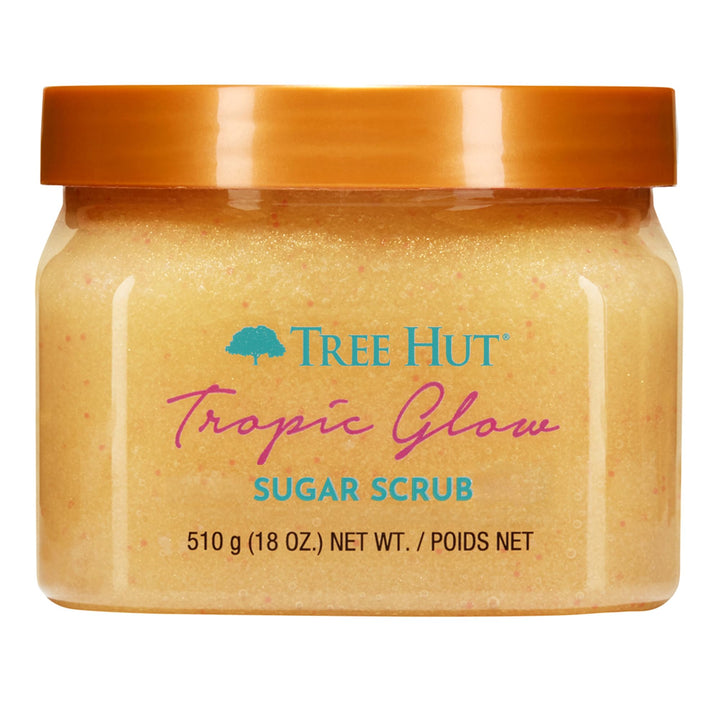 Tree Hut Tropic Glow jar front view showing label and size, highlighting easy-grip packaging