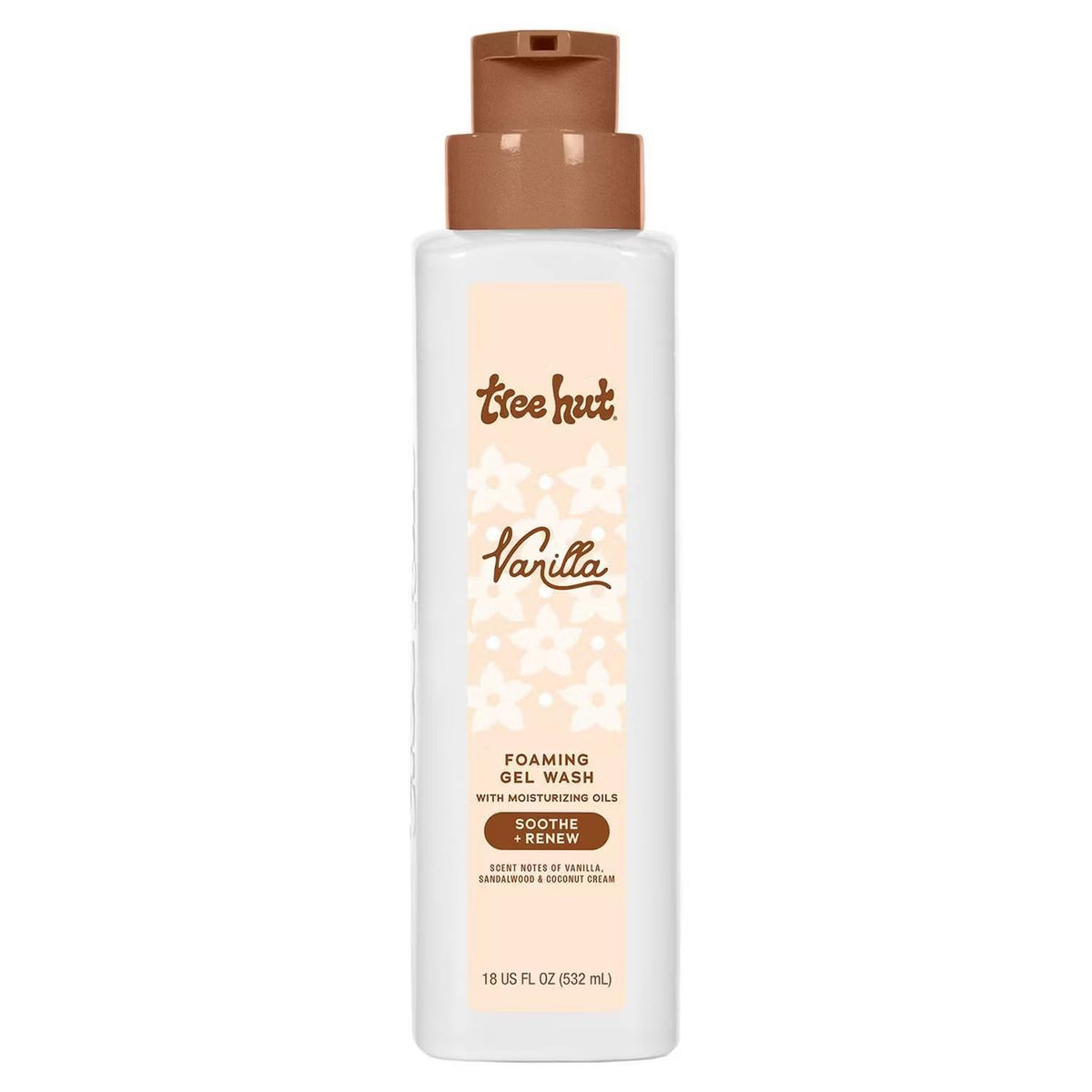 Tree Hut front bottle view showing vanilla scent and hydrating benefits