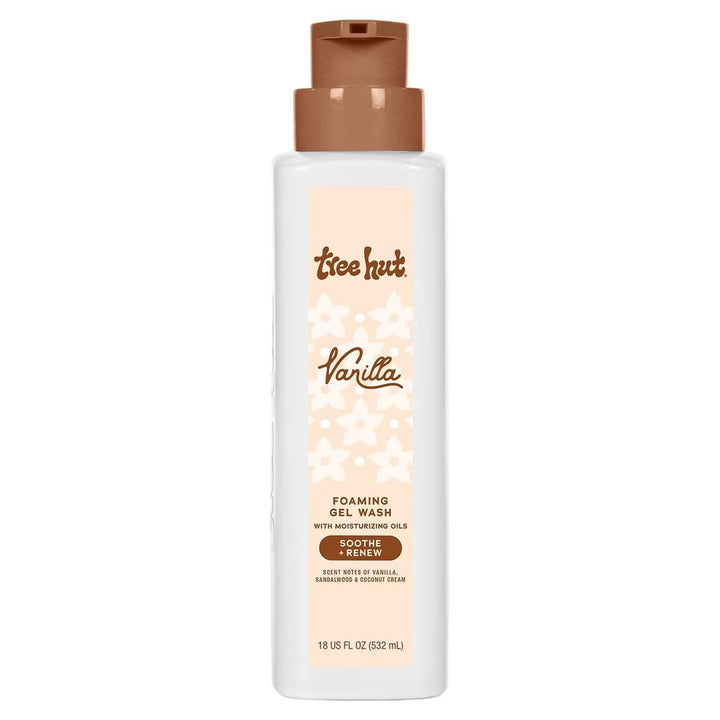 Tree Hut front bottle view showing vanilla scent and hydrating benefits