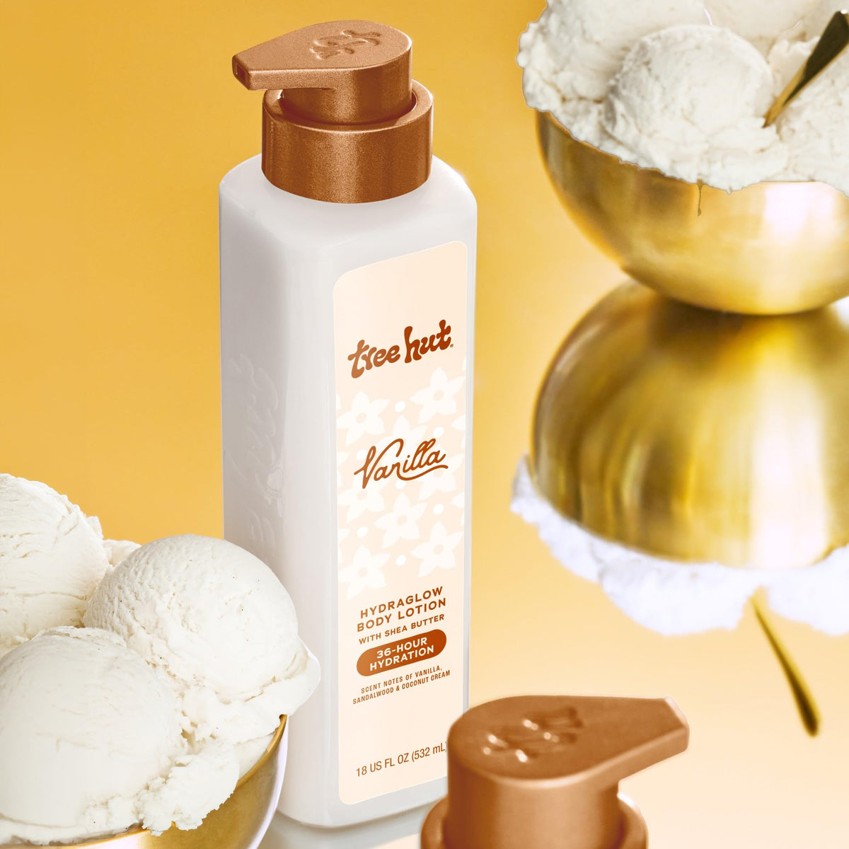 Tree Hut lotion being dispensed into hand for quick hydrating benefit