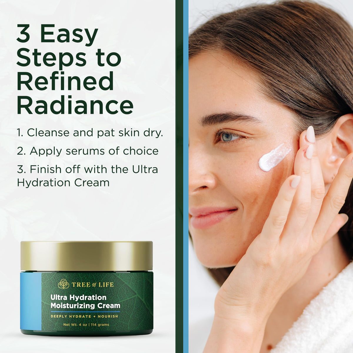 Tree of Life Beauty cream smoothed on hand illustrating fast absorbency