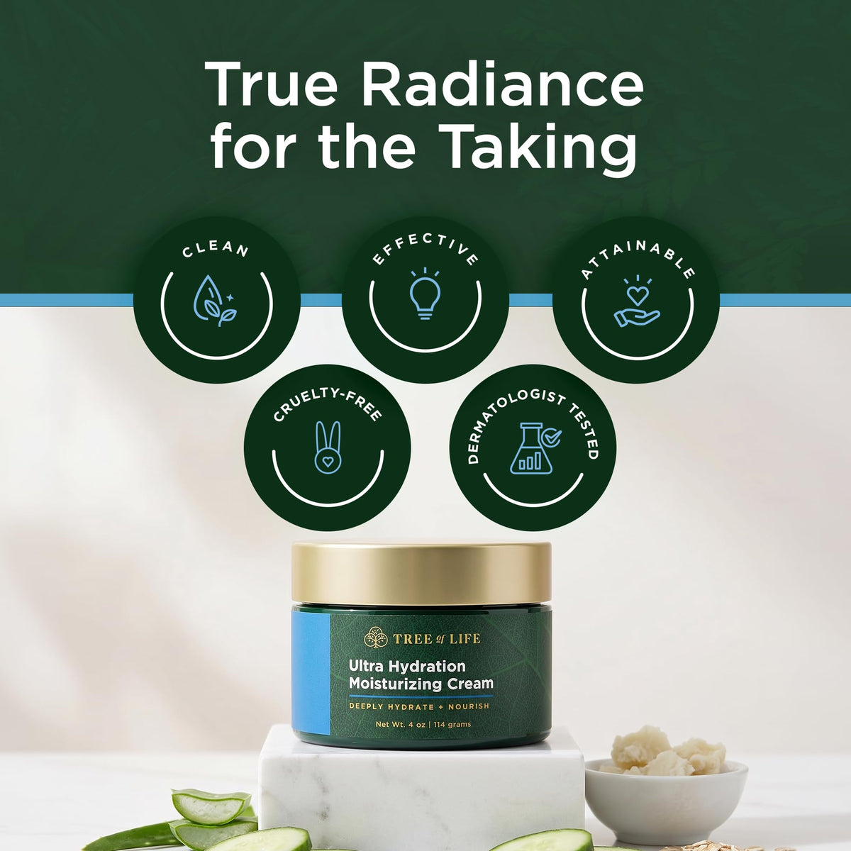 Tree of Life Beauty jar on bathroom counter evoking everyday skincare routine