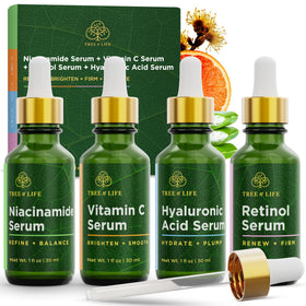 Tree of Life front packaging showing four serums for streamlined skincare benefits