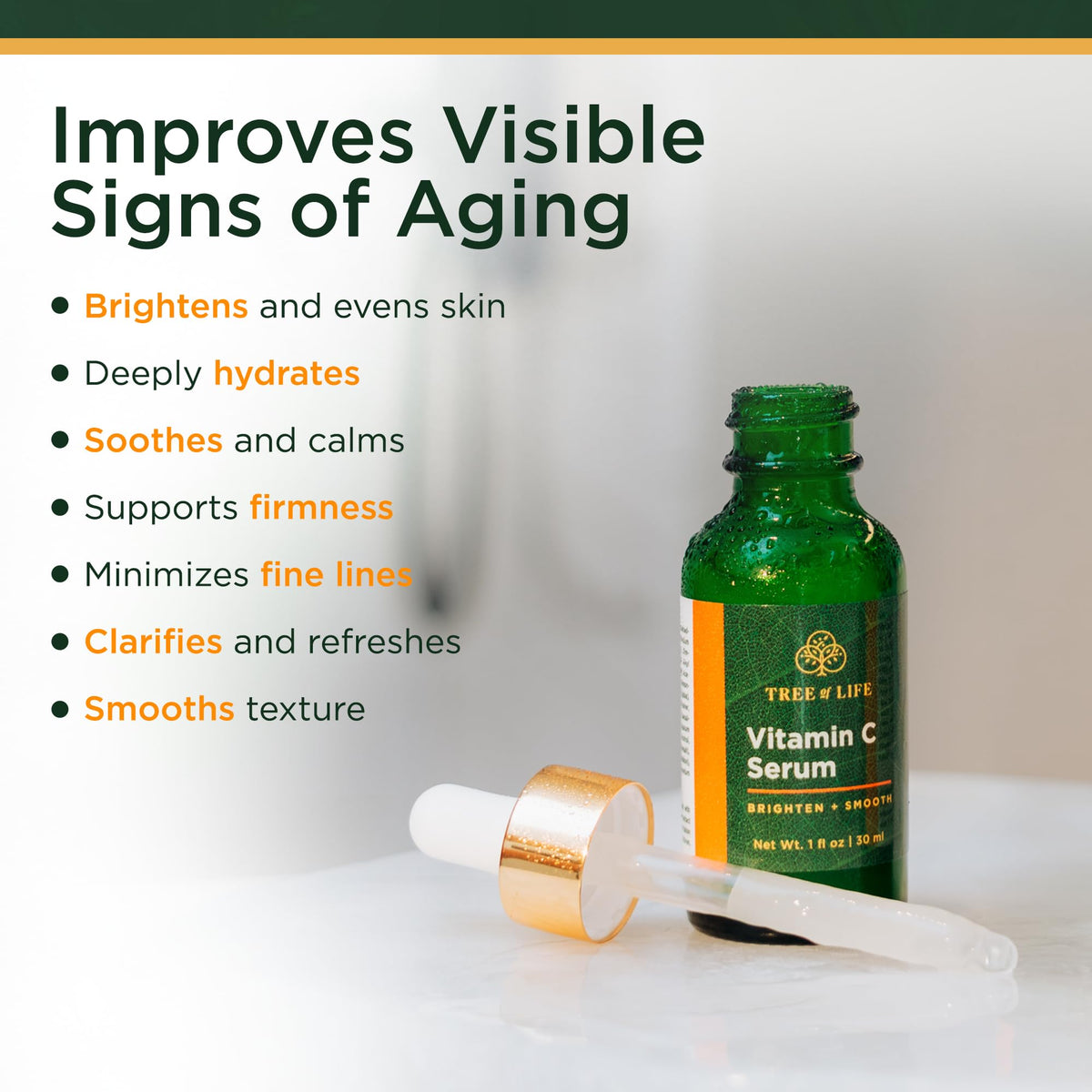Tree of Life hyaluronic acid drop on skin illustrating instant hydration and plumping effect
