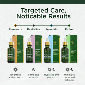 Tree of Life serums on bathroom vanity lifestyle shot showing daily routine ease