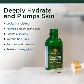 Tree of Life serum being applied to hand demonstrating smooth, hydrating effect