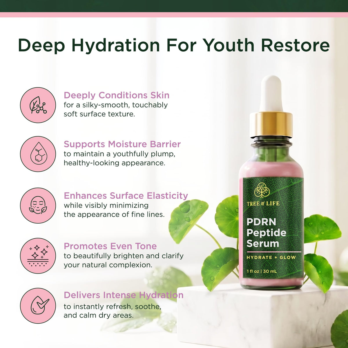 Tree of Life serum applied on hand demonstrating silky, hydrating finish
