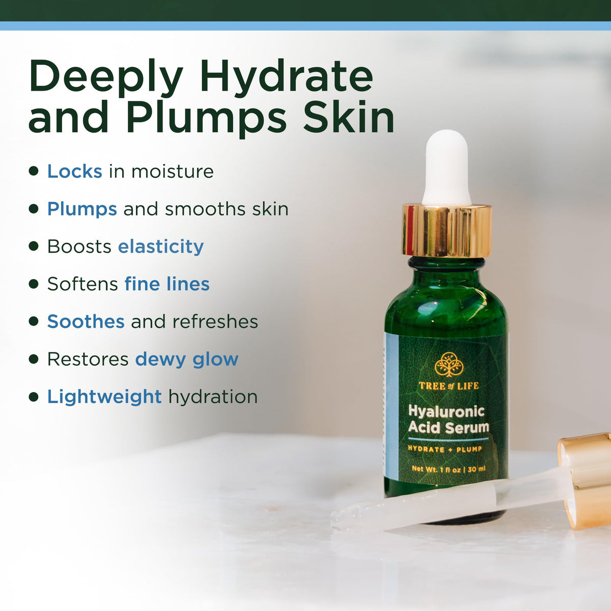 Tree of Life close-up texture of serum to show lightweight, fast-absorbing consistency