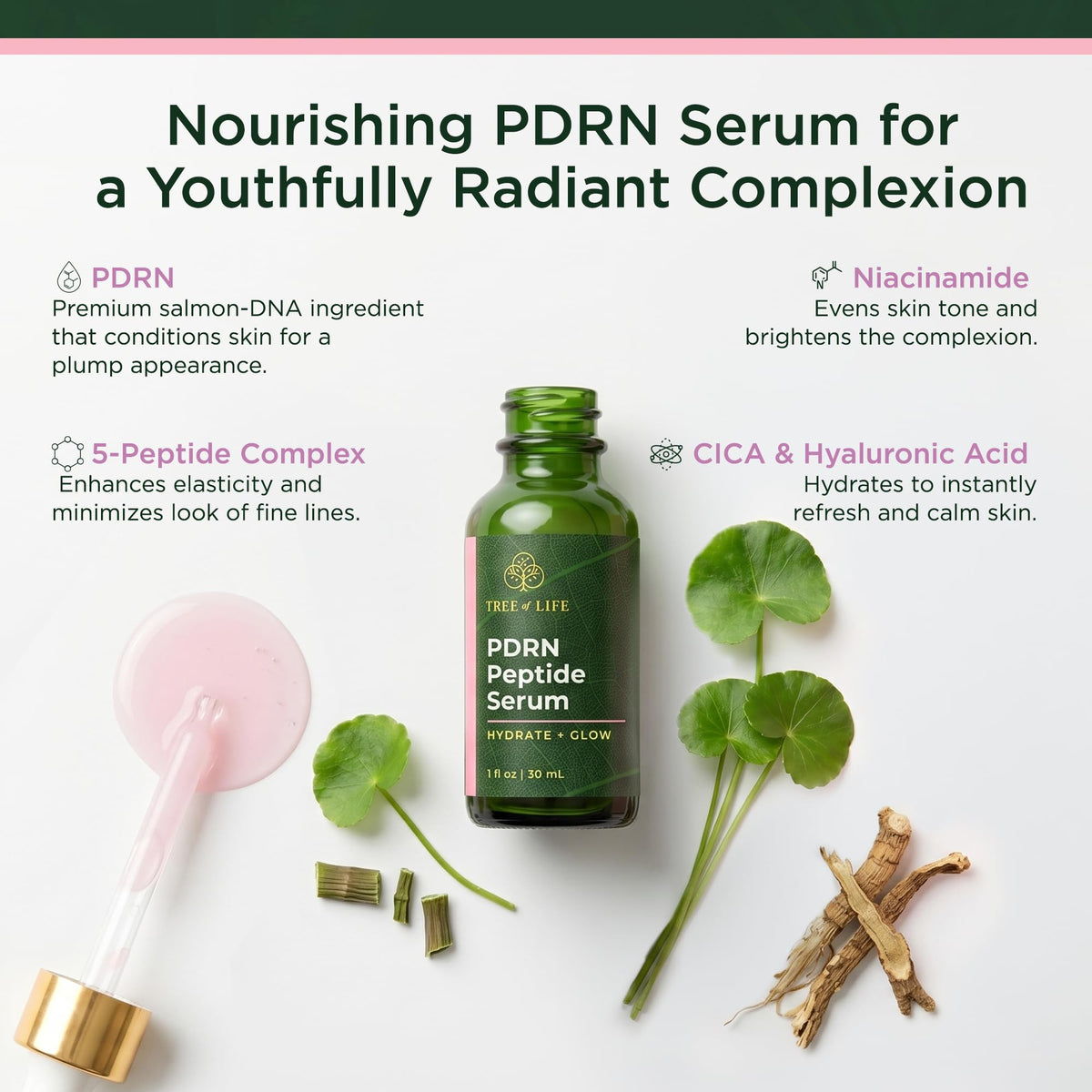 Tree of Life serum texture drop close-up highlighting lightweight absorption