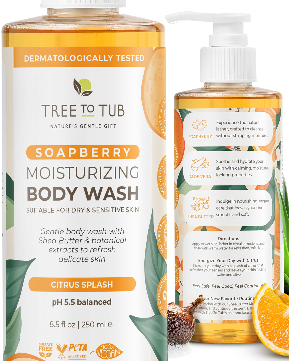 Tree To Tub bottle front packaging showing clean citrus label and benefits