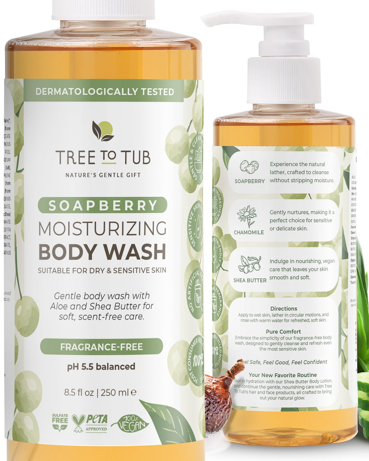 Tree To Tub front bottle view showing clean packaging and gentle formula benefits
