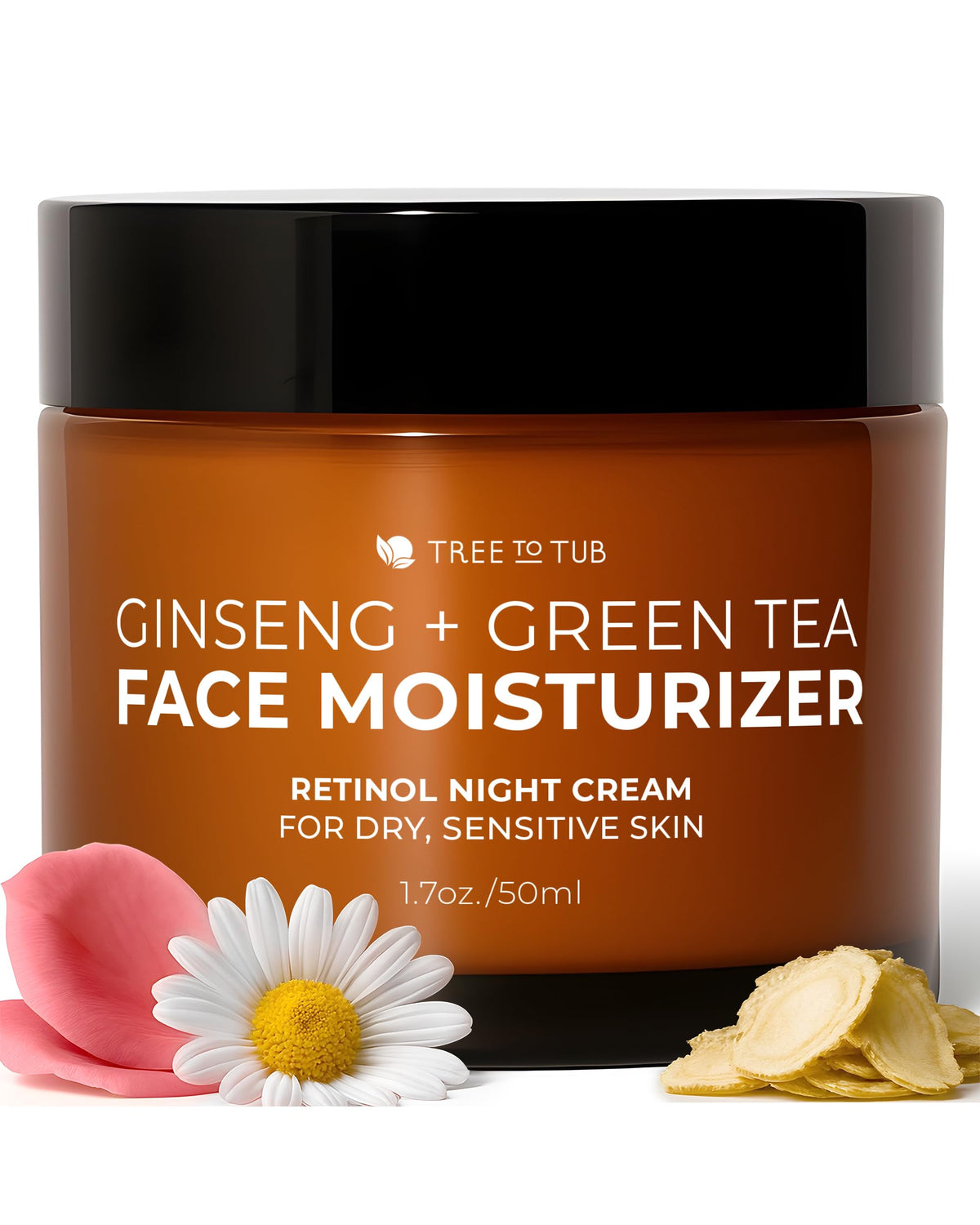 Tree To Tub jar front view showing packaging and calming night cream benefits
