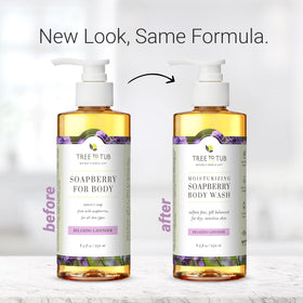 Tree To Tub ingredient label listing shea butter aloe and soapberry benefits
