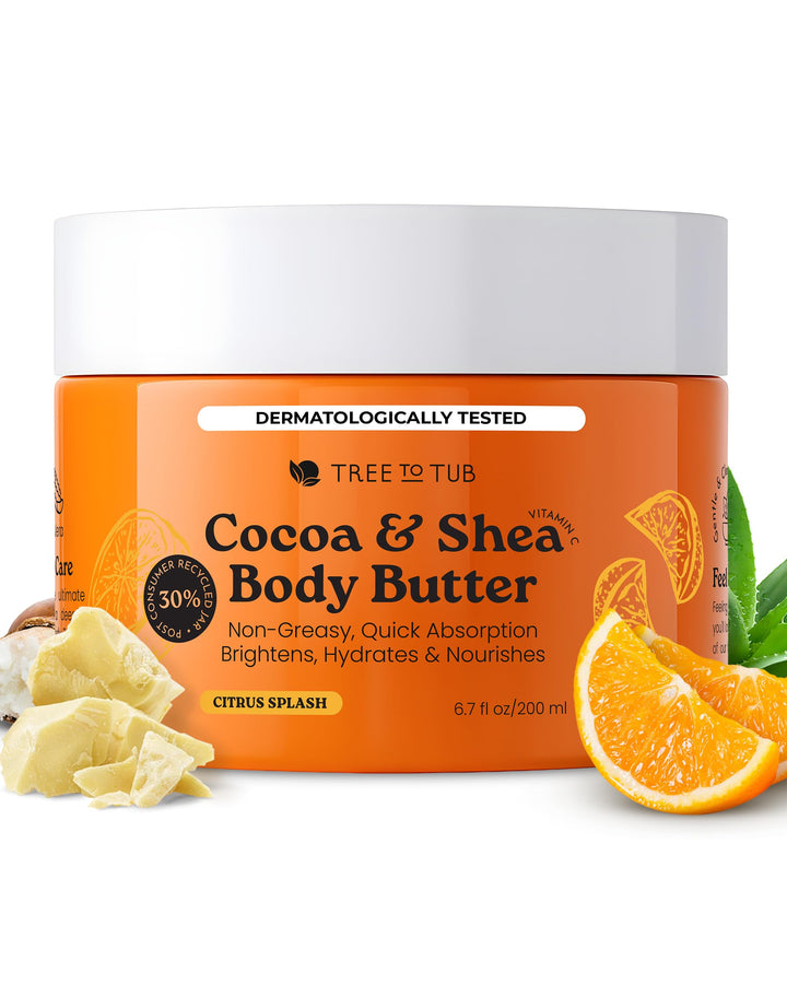 Tree To Tub front jar view showing product branding and citrus-cocoa scent
