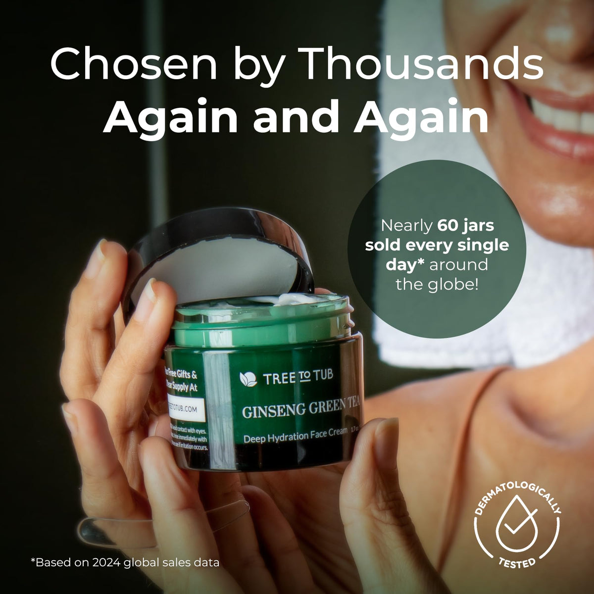Tree To Tub woman applying moisturizer demonstrating calming hydration