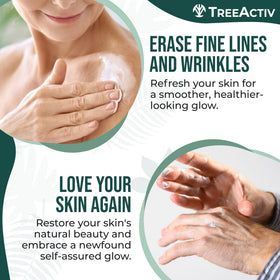 TreeActiv cream being applied to neck, demonstrates smoothing and firming benefit