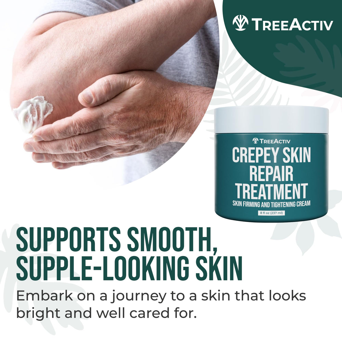 TreeActiv jar on bathroom shelf in lifestyle scene, suggests daily routine integration