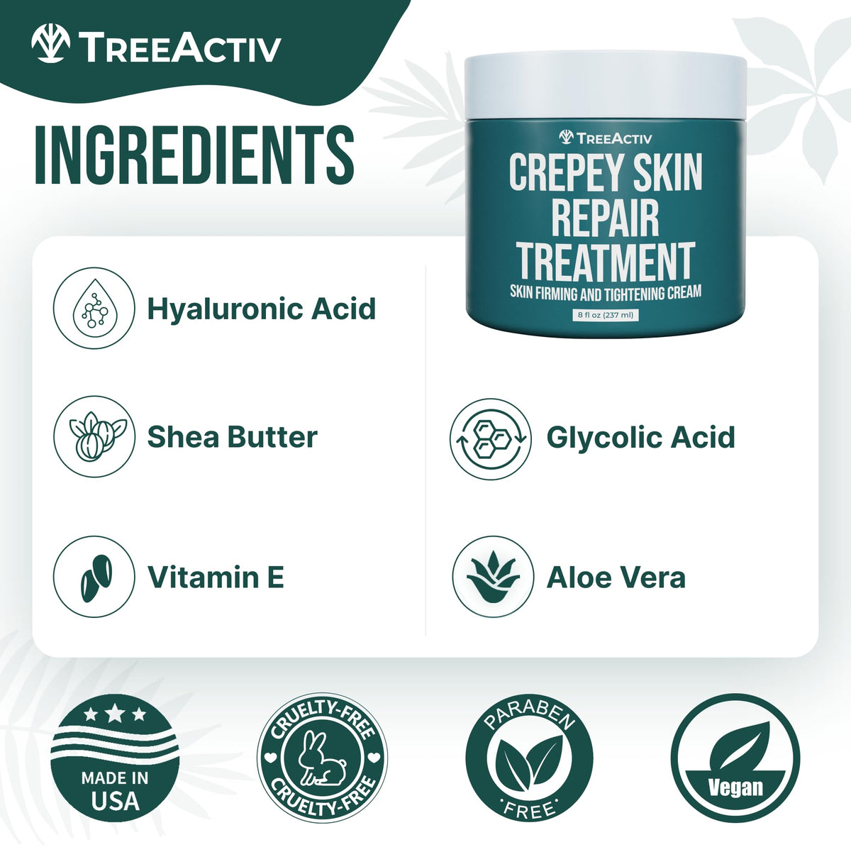 TreeActiv jar beside hand for scale, illustrates 8 oz size and long lasting use