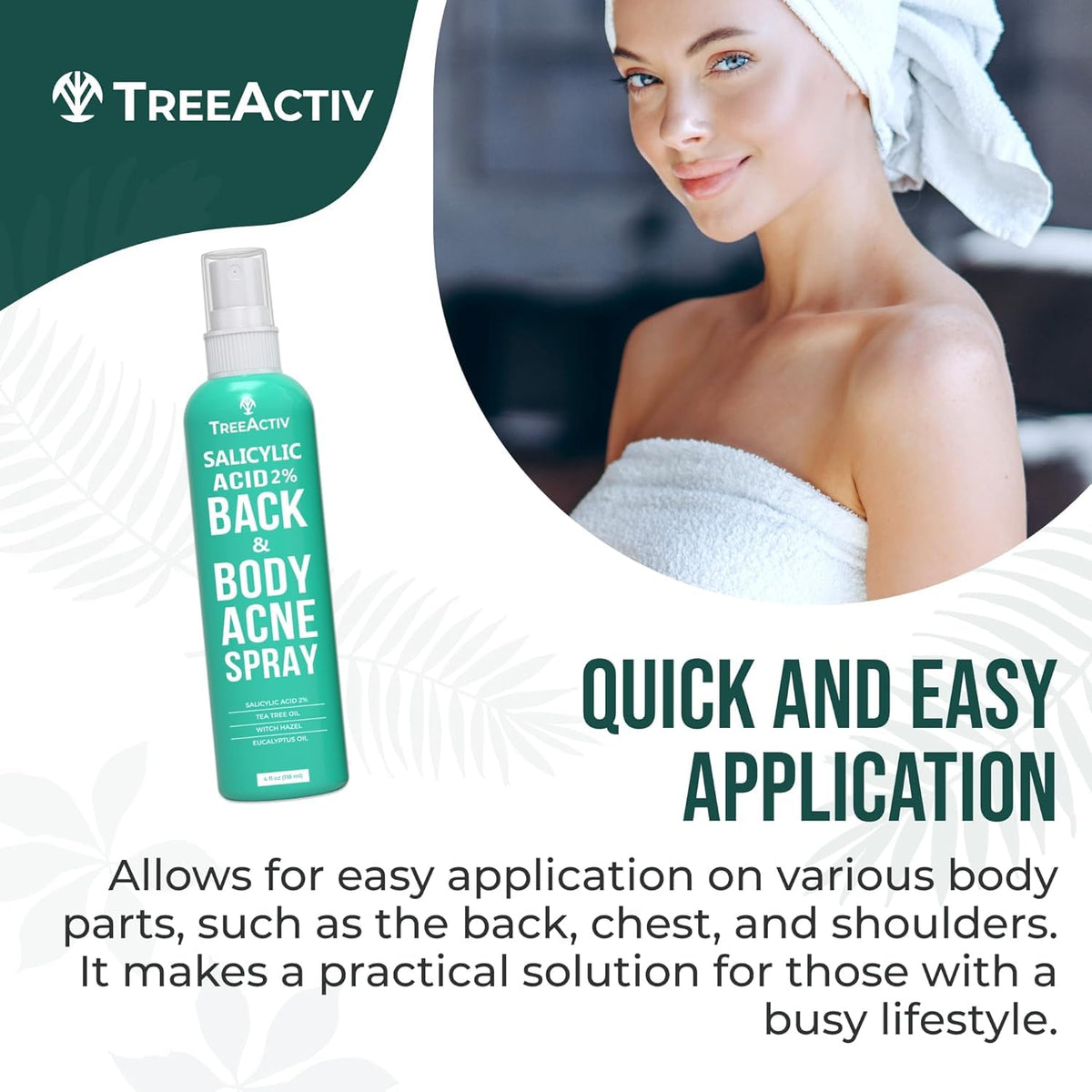 TreeActiv mist on skin demonstrating lightweight non-sticky finish