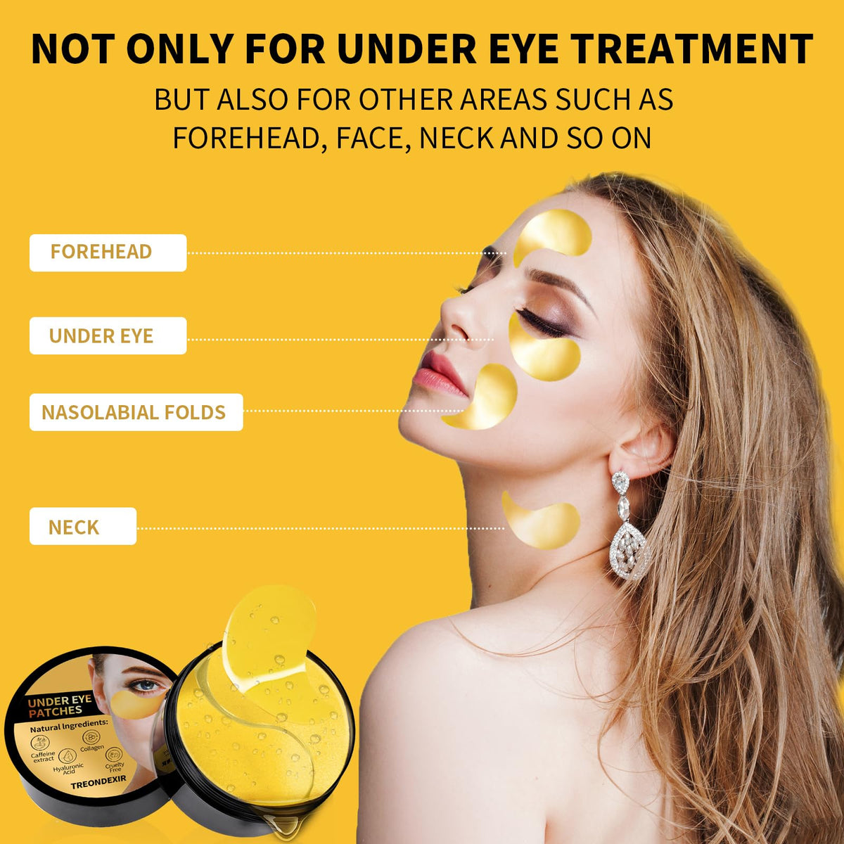 Treondexir patches applied under eye demonstrating conforming fit and instant refresh