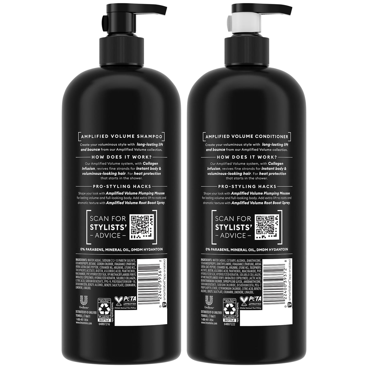TRESemmé close-up of bottle label highlighting collagen infusion benefit