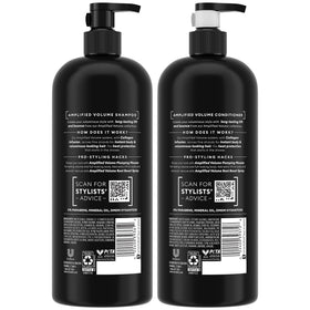 TRESemmé close-up of bottle label highlighting collagen infusion benefit