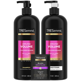 TRESemmé front packaging showing amplified volume set and value