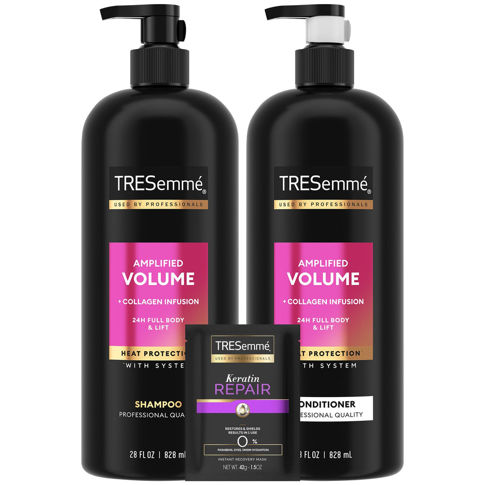 TRESemmé front packaging showing amplified volume set and value