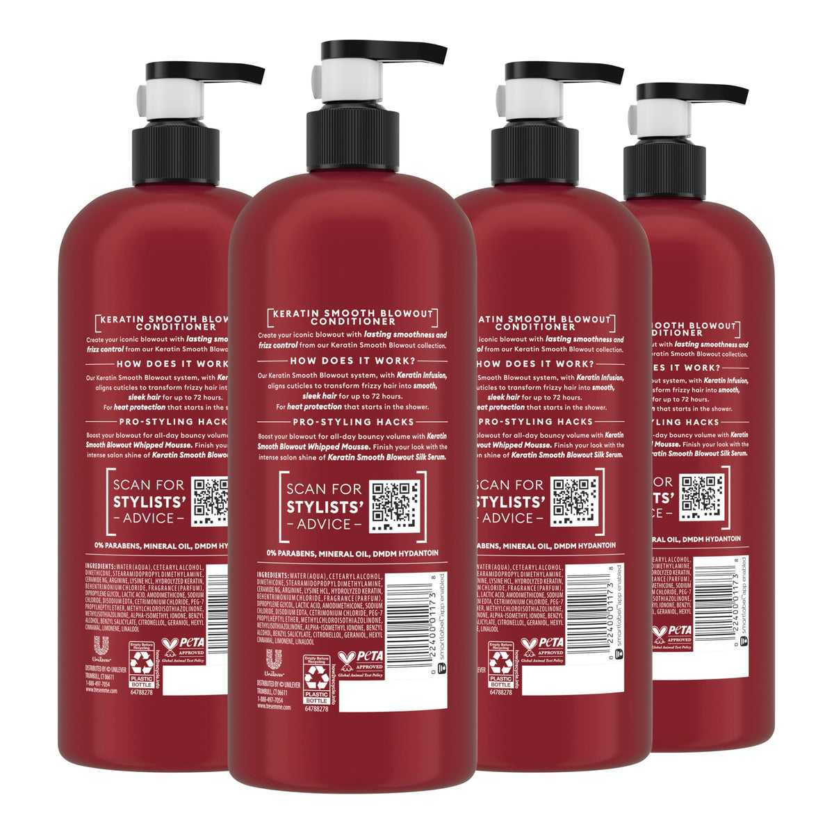 TRESemmé back label displaying ingredients and usage directions for transparency