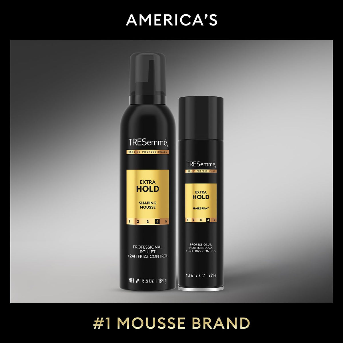 TRESemmé on bathroom shelf in lifestyle setting showing salon results at home