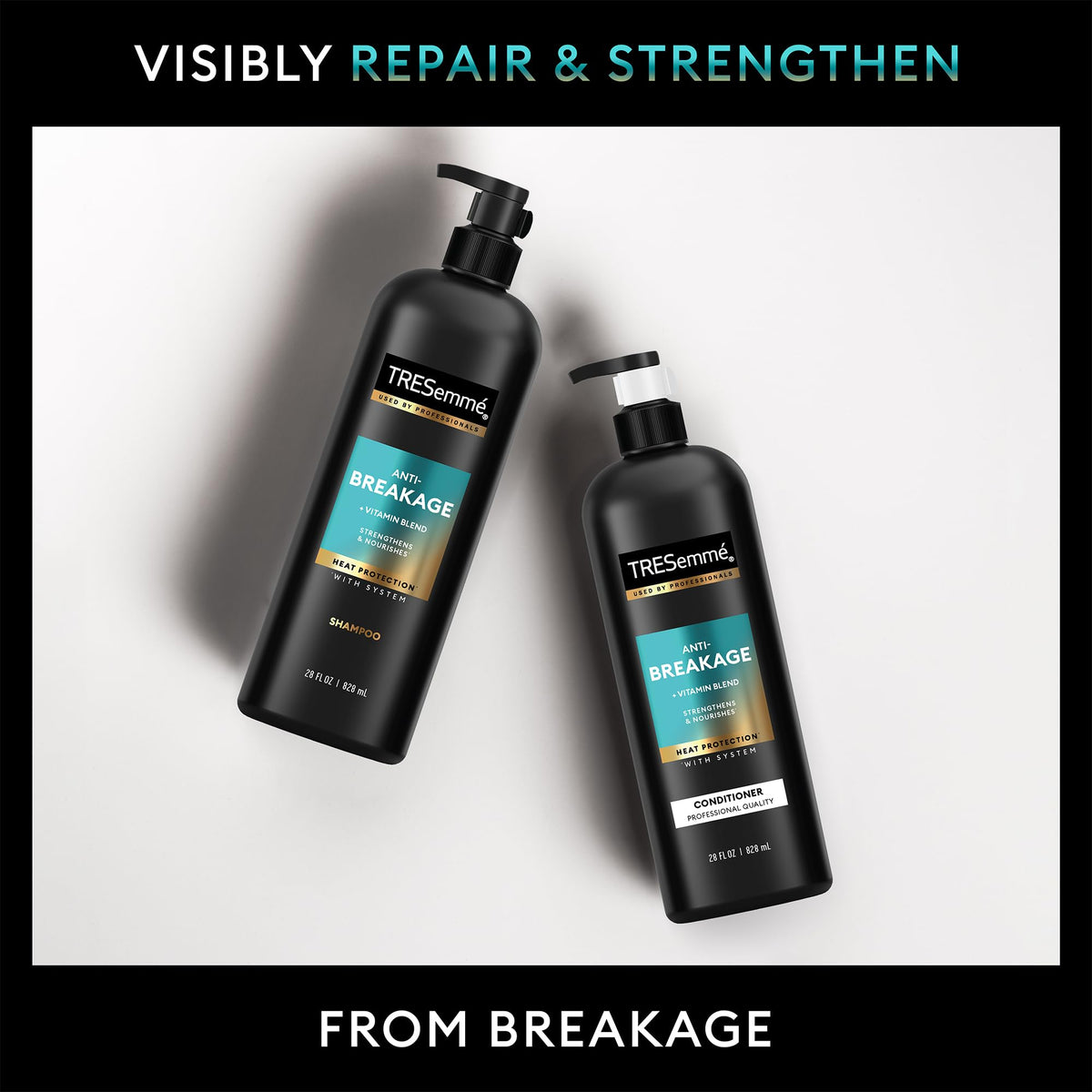 TRESemmé before and after hair shine comparison showing smoother, glossier results