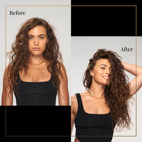 TRESemmé texture drop on hand showing lightweight oil consistency for shine without greasiness