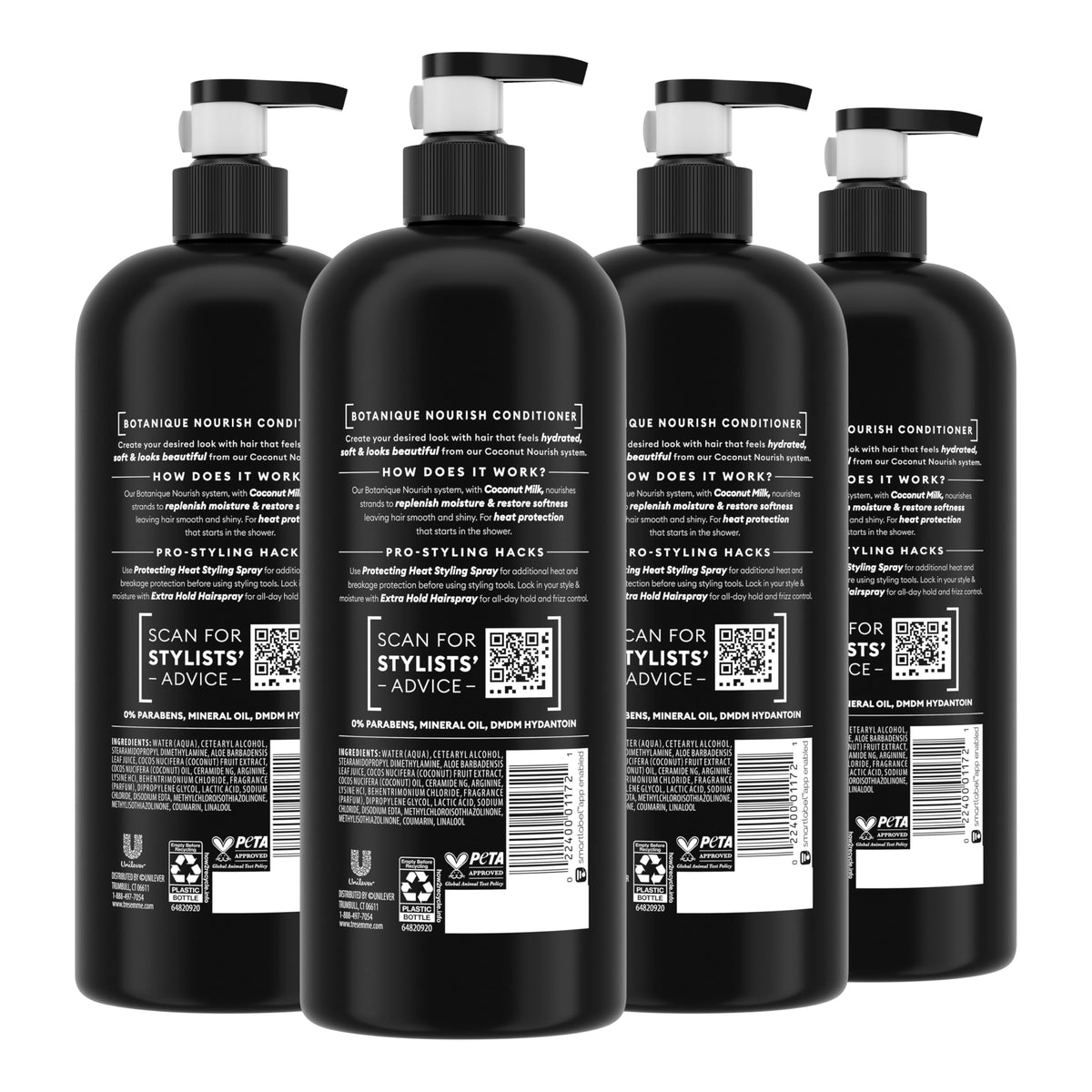 TRESemmé back label with ingredients and product claims for transparency