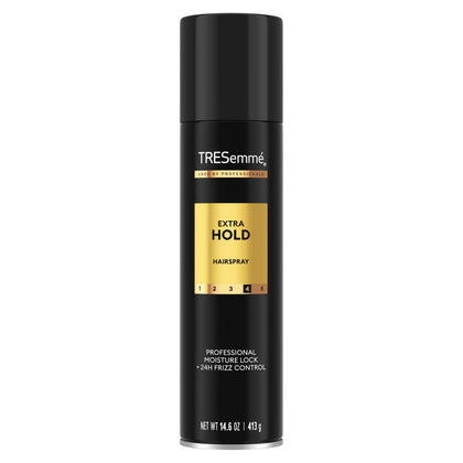 TRESemmé extra hold front packaging showing product and size benefit